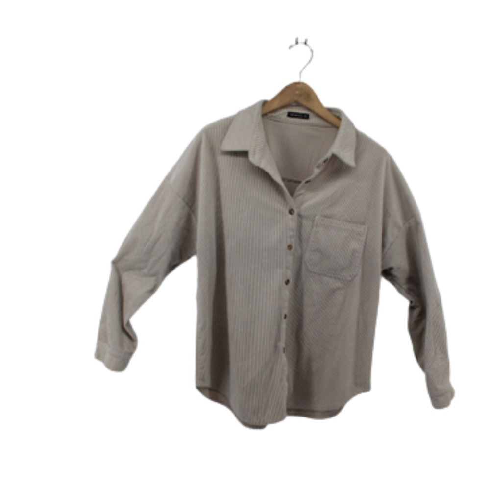 MIHOLL Womens XL Beige Button Down Shirt Long‎ Sleeve Casual Blouse Lightweight